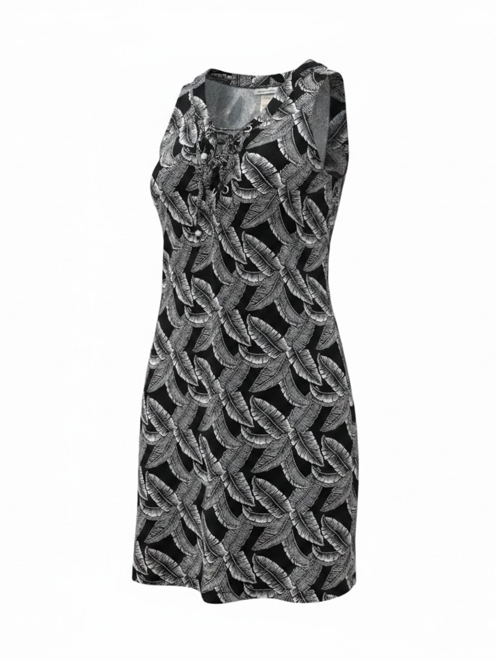 Tommy Bahama Black and White Tropical Leaf Crewneck Sundress